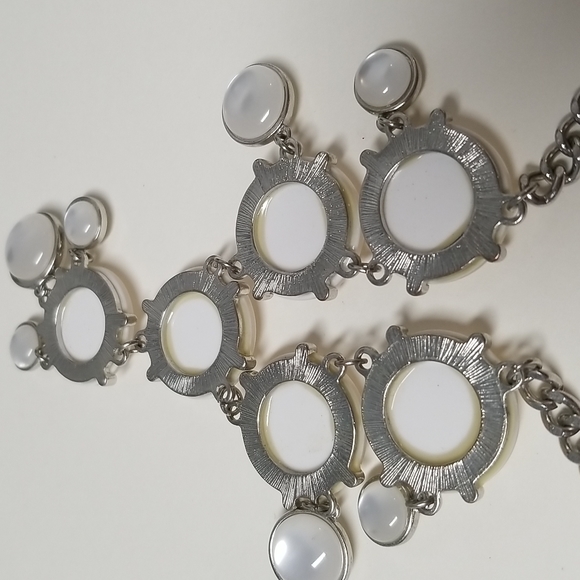 22.5" Silver Tone Moonstone Lucite Statement Necklace - Picture 6 of 6